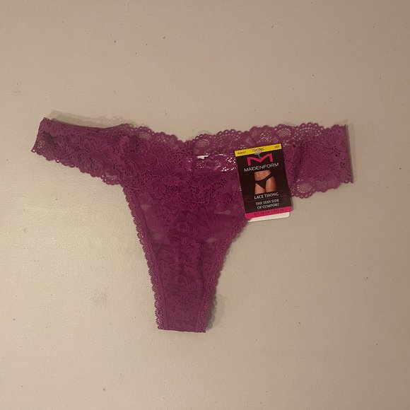 MAIDENFORM Sexy Must Have Sheer Lace Thong Underwear DMESLT Berry Color M/6 - Picture 1 of 2
